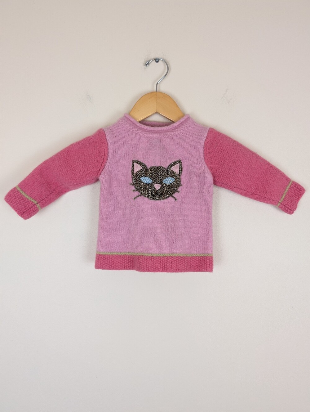 Garnet Hill Kids Lambswool Colorblock Cat Face Sweater